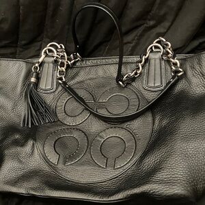 Black Leather Handbag with Chain Straps